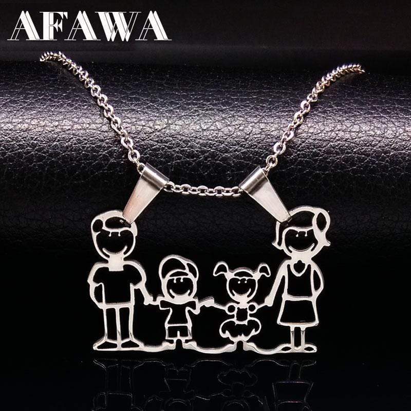 Women Stainless Steel Family Choker Necklace