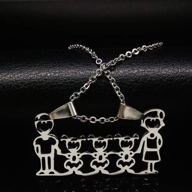 Women Stainless Steel Family Choker Necklace