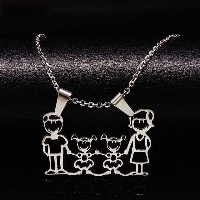 Women Stainless Steel Family Choker Necklace