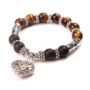 Women Stretchable Bead And heart Charm Bracelet-brown-JadeMoghul Inc.