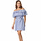 Women Stripe Print Shoulder Elastic Mini Dress