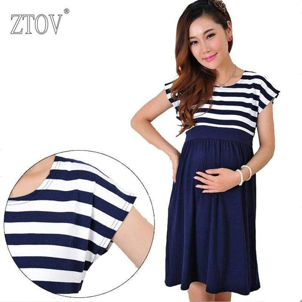 Women Striped and Solid Maternity Dress