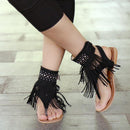 Women Summer Beach Sandals With Tassel Detailing-Black-5-JadeMoghul Inc.
