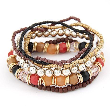Women Summer Bohemian Inspired Multi Layer Beads Bracelet Set-Brown-JadeMoghul Inc.