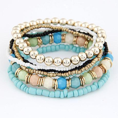 Women Summer Bohemian Inspired Multi Layer Beads Bracelet Set-Light Blue-JadeMoghul Inc.