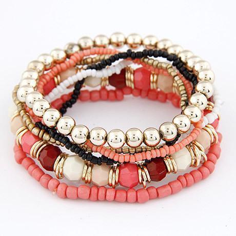 Women Summer Bohemian Inspired Multi Layer Beads Bracelet Set-Pink-JadeMoghul Inc.