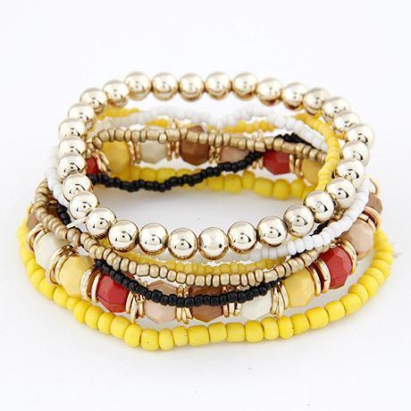 Women Summer Bohemian Inspired Multi Layer Beads Bracelet Set-Yellow-JadeMoghul Inc.