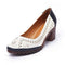 Women Summer Genuine Leather Pumps With Cut Work Detailing