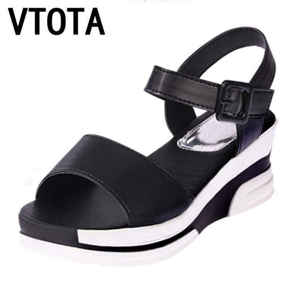 Wedge Sandals - Platform Wedges With Pin Buckle Closure