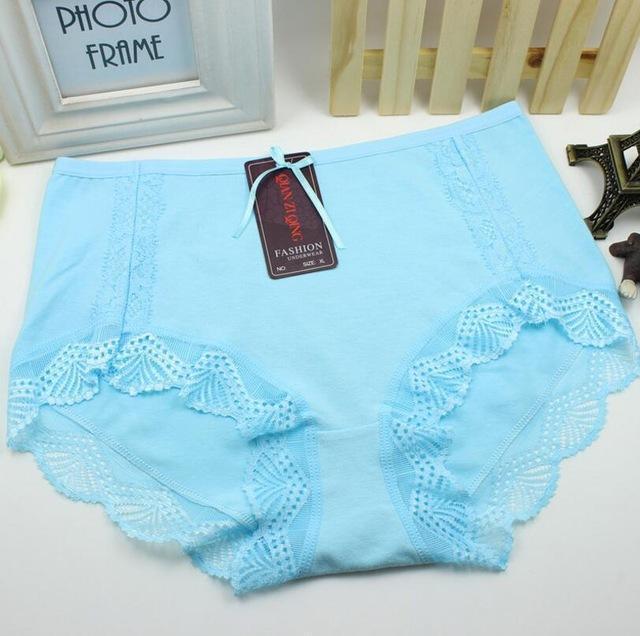 Women Super Soft Cotton Briefs With Lace Trimming-light blue-XL-JadeMoghul Inc.