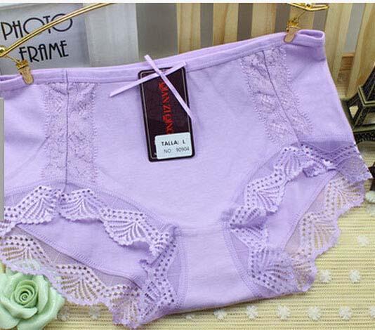 Women Super Soft Cotton Briefs With Lace Trimming-Light Purple-XL-JadeMoghul Inc.