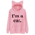 Women Sweatshirt Cat Slogan Print Cat Ear Kawaii Hoodie Sweatshirt 2017 New Black Print Cute Pullovers Long Sleeve Casual &120