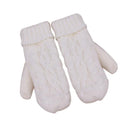 Women Thick Wool Warm Cable Knit Design Mittens / Gloves-White-One Size-JadeMoghul Inc.