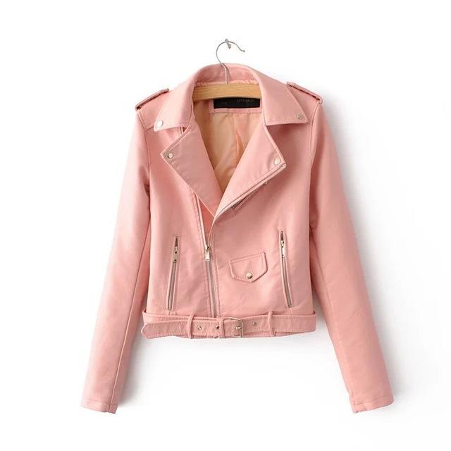 Women Trendy And Colorful Faux Leather Jacket-Pink-S-JadeMoghul Inc.