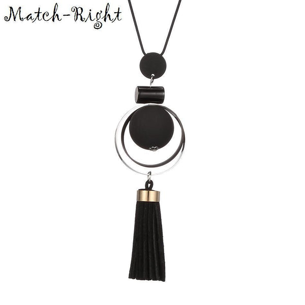Women Trendy Bead And Tassel Necklace-as picture-JadeMoghul Inc.
