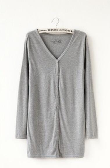 Women Tunic Length Cardigan Sweater-Light grey-One Size-JadeMoghul Inc.