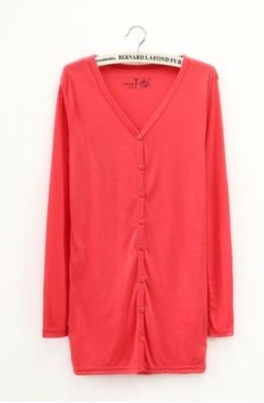 Women Tunic Length Cardigan Sweater-Watermelon red-One Size-JadeMoghul Inc.