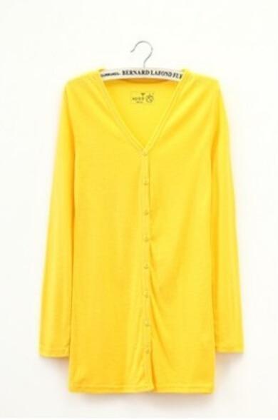 Women Tunic Length Cardigan Sweater-yellow-One Size-JadeMoghul Inc.