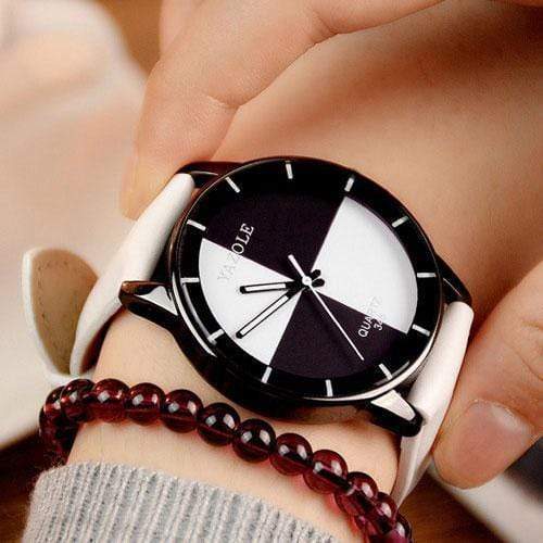 Women Two Toned Dial PU Leather Strap Watch