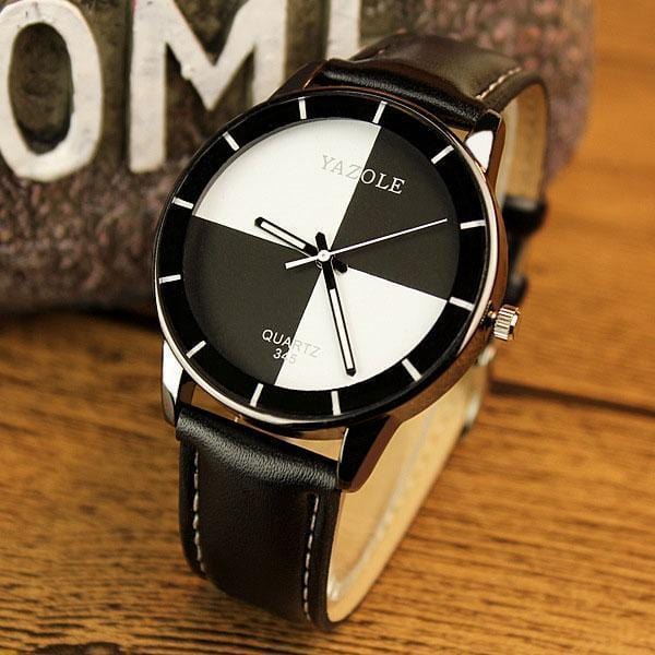 Women Two Toned Dial PU Leather Strap Watch-Black white-JadeMoghul Inc.
