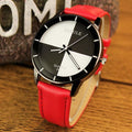 Women Two Toned Dial PU Leather Strap Watch-Red white-JadeMoghul Inc.