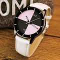 Women Two Toned Dial PU Leather Strap Watch-White pink-JadeMoghul Inc.