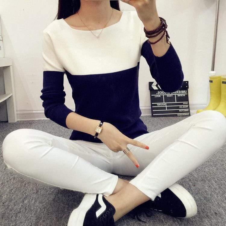 Women Two Toned Full Sleeved Sweater