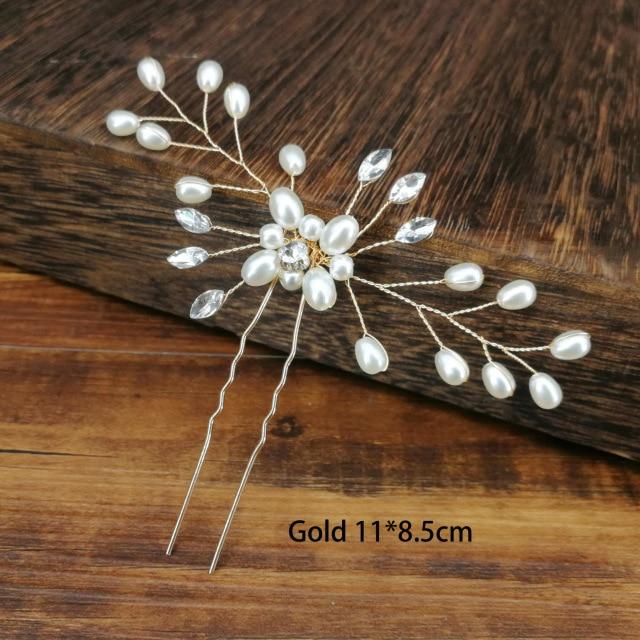 Women U-shaped Pin Metal Barrette Clip Hairpins Simulated Pearl Bridal Tiara Hair Accessories Wedding Hairstyle Design Tools AExp