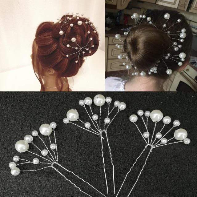 Women U-shaped Pin Metal Barrette Clip Hairpins Simulated Pearl Bridal Tiara Hair Accessories Wedding Hairstyle Design Tools AExp