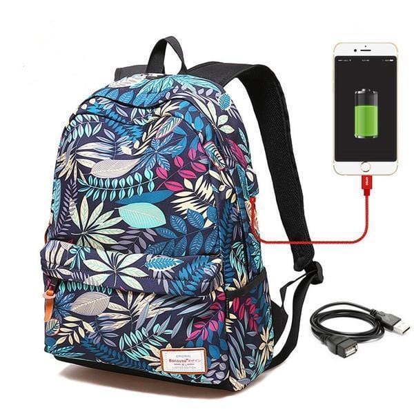 Women USB charging laptop backpack for teenage girls school backpack bag Printing Female Backpacks for college students-blue small-JadeMoghul Inc.