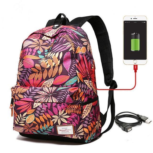 Women USB charging laptop backpack for teenage girls school backpack bag Printing Female Backpacks for college students-purple small-JadeMoghul Inc.