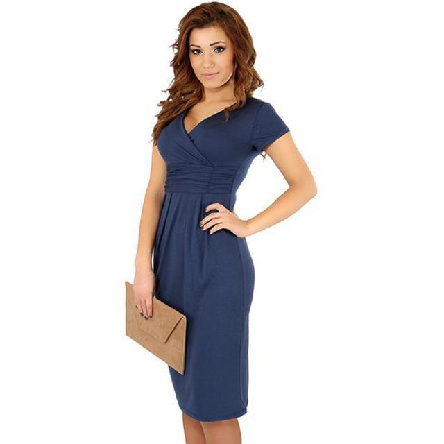 Women V neck Cotton Jersey Maternity Dress-Blue2-S-JadeMoghul Inc.
