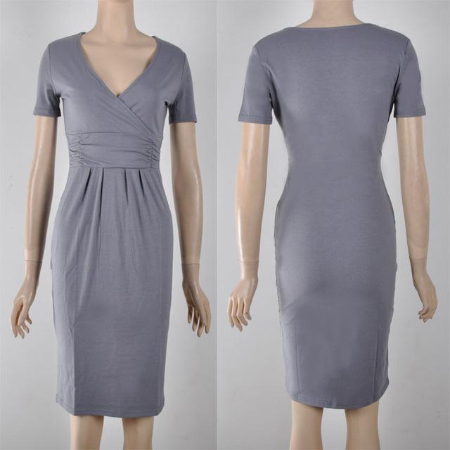 Women V neck Cotton Jersey Maternity Dress-Gray-S-JadeMoghul Inc.