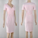Women V neck Cotton Jersey Maternity Dress-Pink-S-JadeMoghul Inc.