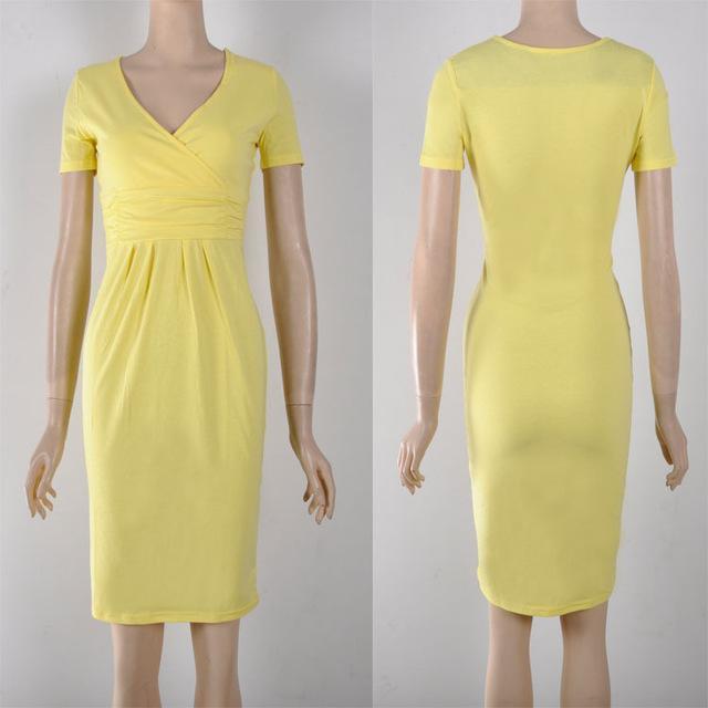 Women V neck Cotton Jersey Maternity Dress-Yellow-S-JadeMoghul Inc.
