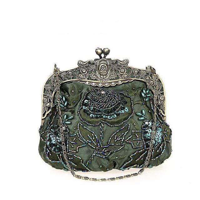 Women's Purses  Victorian Silk Clutch With Heavy Floral Beaded Embroidery