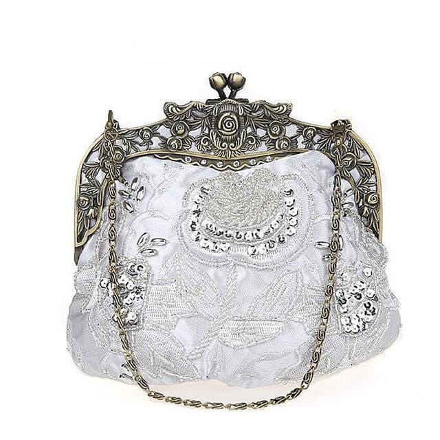Women Victorian Silk Clutch With Heavy Floral Beaded Embroidery-silver-JadeMoghul Inc.