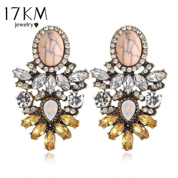 Women Vintage Big Crystal Flower Drop Earrings