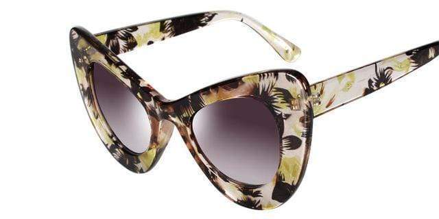 Women Vintage Cat Eye Sunglasses In Acrylic Floral / Solid Frames With 100% UV 400 Protection
