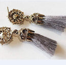 Women Vintage Cotton Tassel and Crystal Drop Earrings