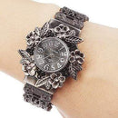 Women Vintage Flowers stainless steel Cuff Bracelet Watch