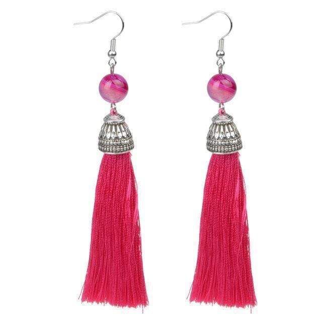 Women Vintage Fringe Tassel Earrings With Natural Stone Bead