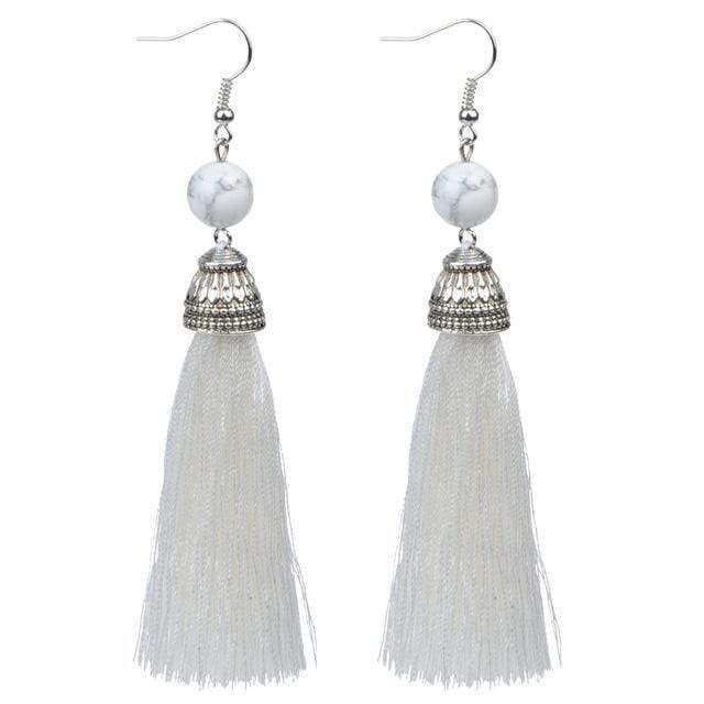 Women Vintage Fringe Tassel Earrings With Natural Stone Bead