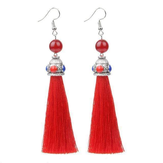 Women Vintage Fringe Tassel Earrings With Natural Stone Bead