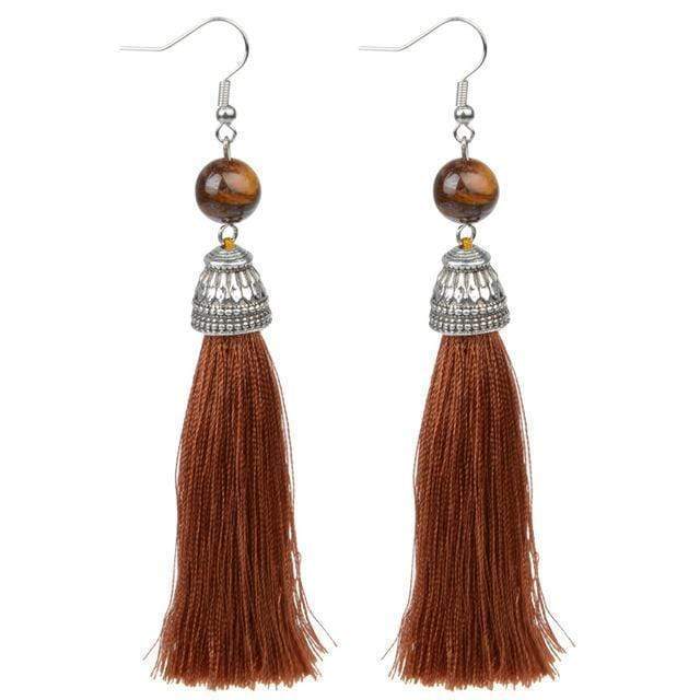 Women Vintage Fringe Tassel Earrings With Natural Stone Bead