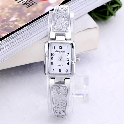 Women Vintage Luxury Gold / Silver Dress Watch With Floral Engraving-Silver-JadeMoghul Inc.