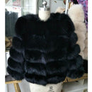 Women Warm 100 % Real Fox Fur Coat-Black-L-JadeMoghul Inc.
