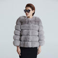 Women Warm 100 % Real Fox Fur Coat-Light Grey-L-JadeMoghul Inc.