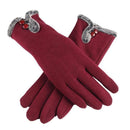 Women Warm Wool Gloves With Soft Fur Inner Lining-Wine Red-One Size-JadeMoghul Inc.