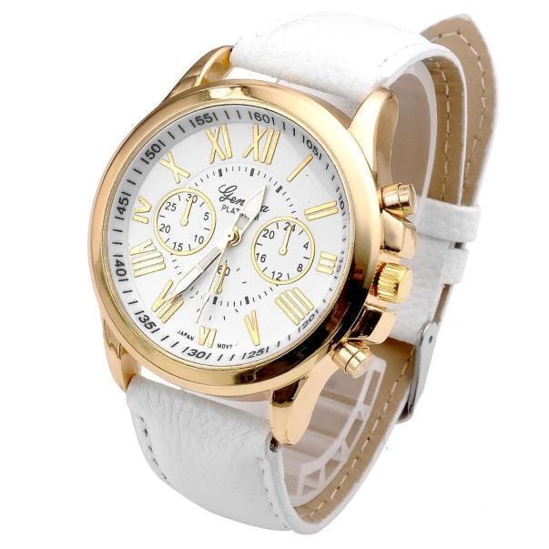 Women Watch - Leather Big Dial Analog Quartz Wrist Watch-White-JadeMoghul Inc.